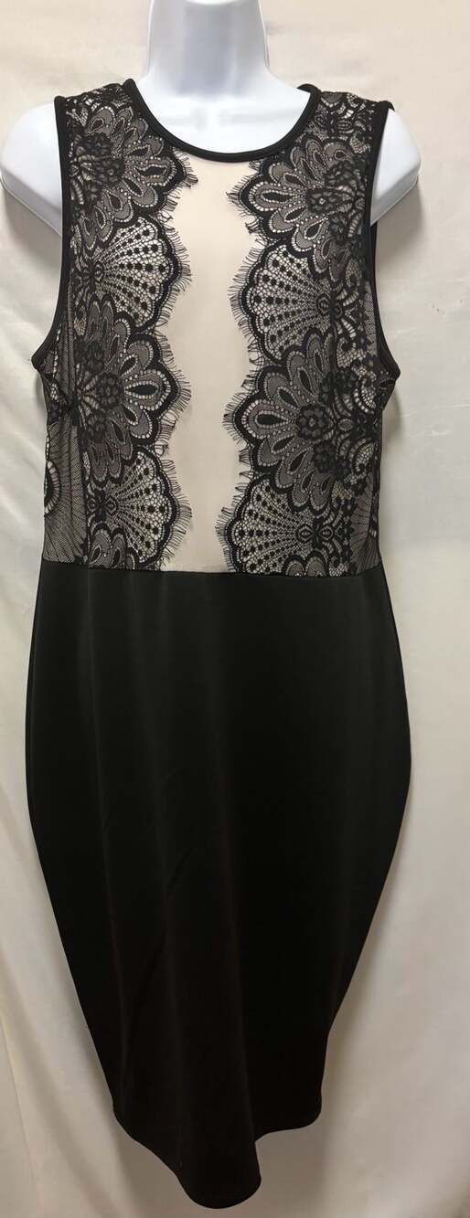 Fashion to Figure Black Lace Illusion Bodycon Dress- Size 1XL